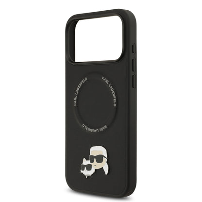 Funda Karl Lagerfeld MagSafe con Pins de Karl & Choupette para iPhone 17 Pro Max - Negro | Case Original de Lujo