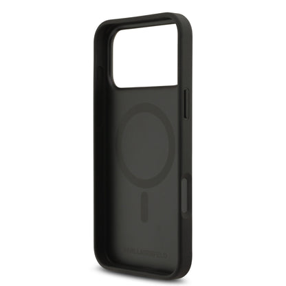 Funda Karl Lagerfeld MagSafe con Pins de Karl & Choupette para iPhone 17 Pro Max - Negro | Case Original de Lujo