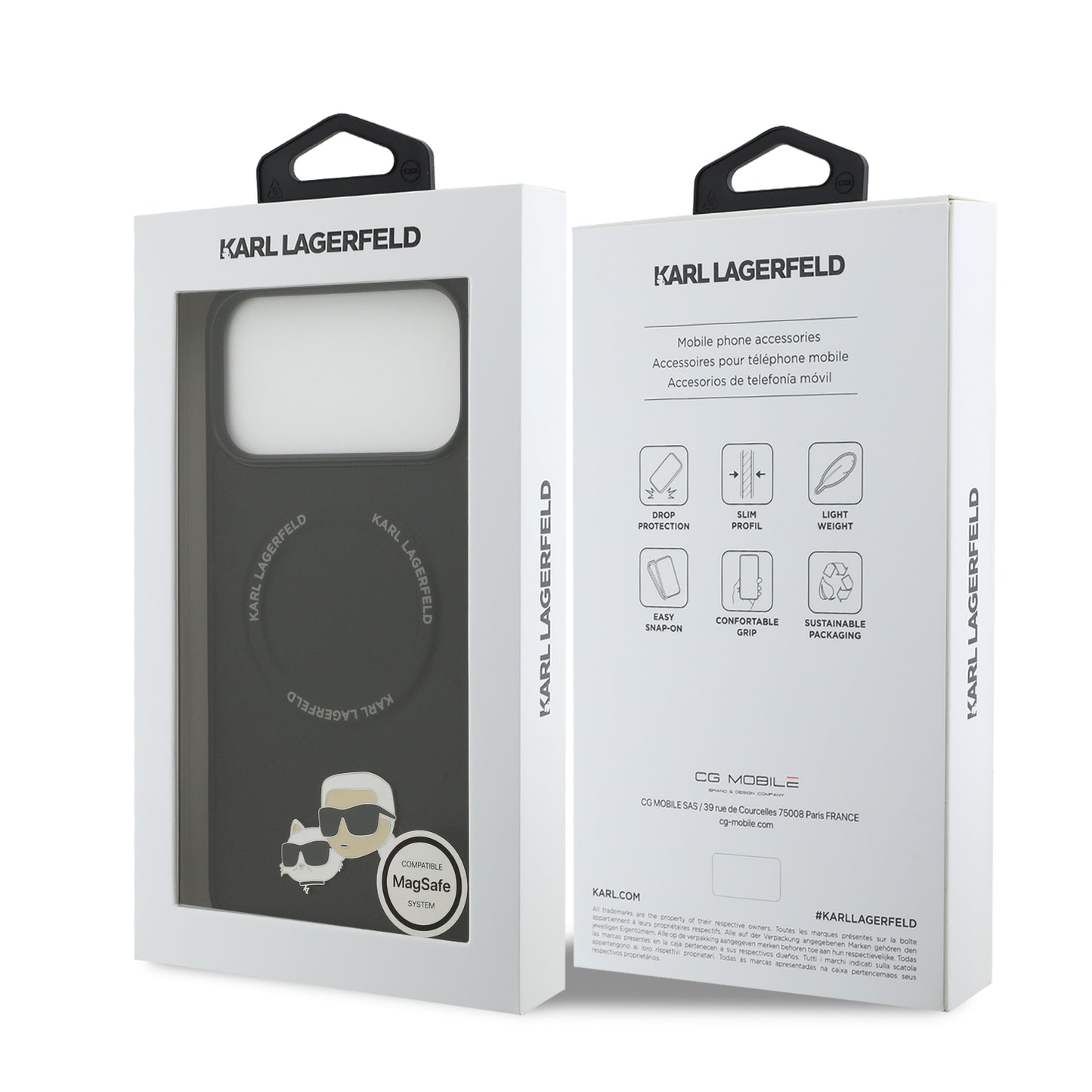 Funda Karl Lagerfeld MagSafe con Pins de Karl & Choupette para iPhone 17 Pro Max - Negro | Case Original de Lujo