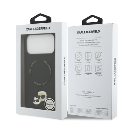 Funda Karl Lagerfeld MagSafe con Pins de Karl & Choupette para iPhone 17 Pro Max - Negro | Case Original de Lujo