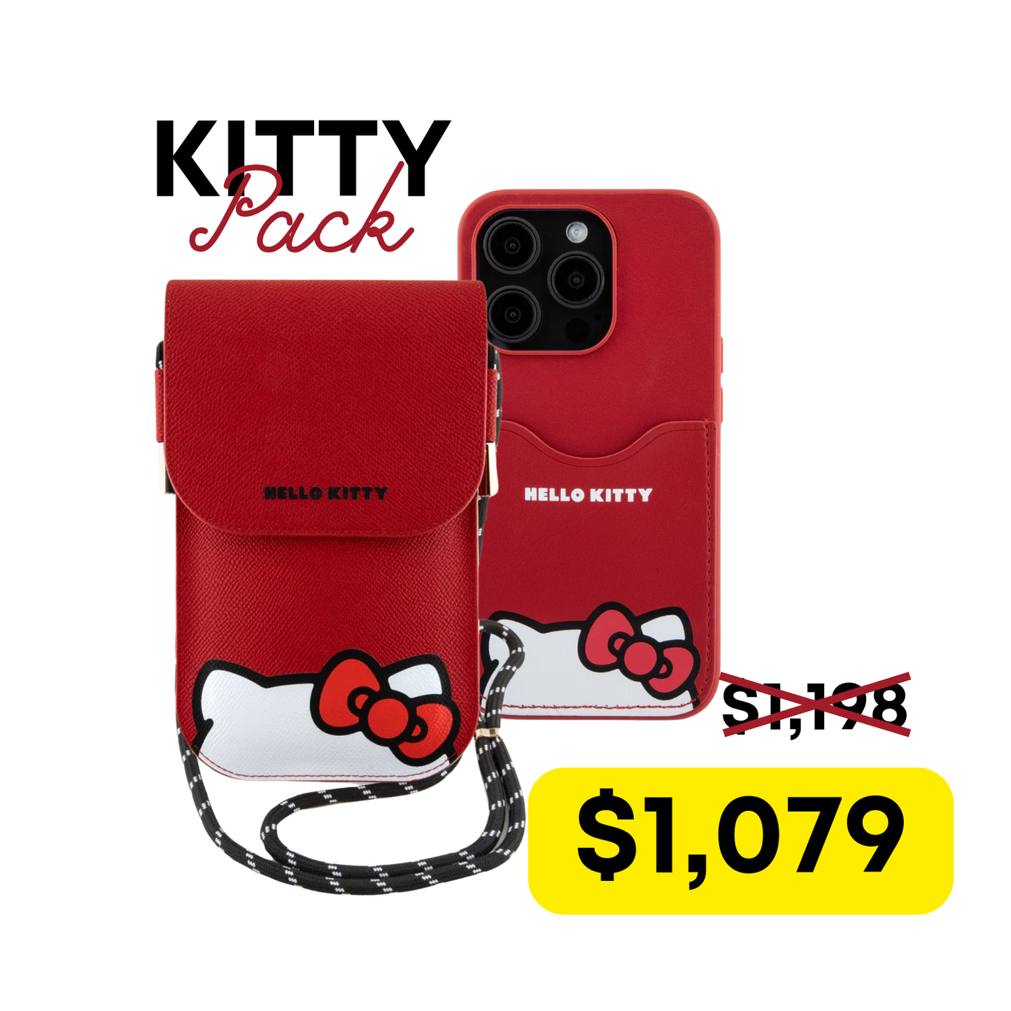 Case Hello Kitty iPhone 15 Pro Max + Wallet Hello Kitty Logo Orejas