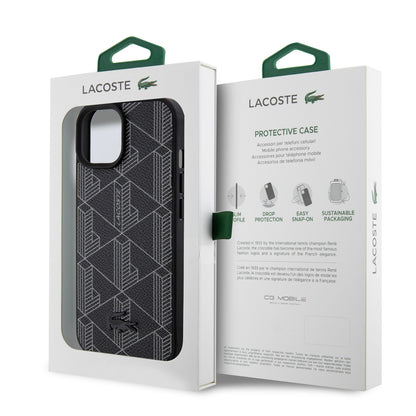 Funda Lacoste PU Monograma para iPhone 15 - Color Negro