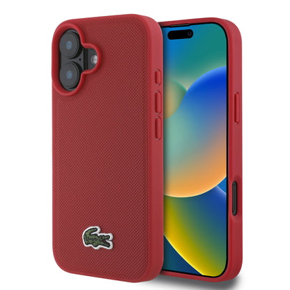 Case Lacoste Logo Bordado Rojo MagSafe para iPhone 16 – Protección y Estilo de Lujo