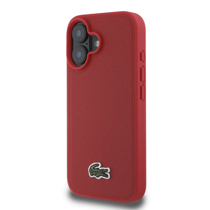 Case Lacoste Logo Bordado Rojo MagSafe para iPhone 16 – Protección y Estilo de Lujo