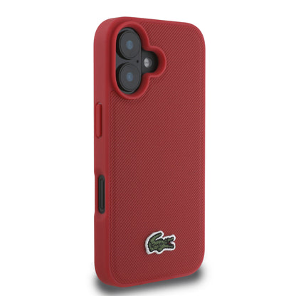 Case Lacoste Logo Bordado Rojo MagSafe para iPhone 16 – Protección y Estilo de Lujo