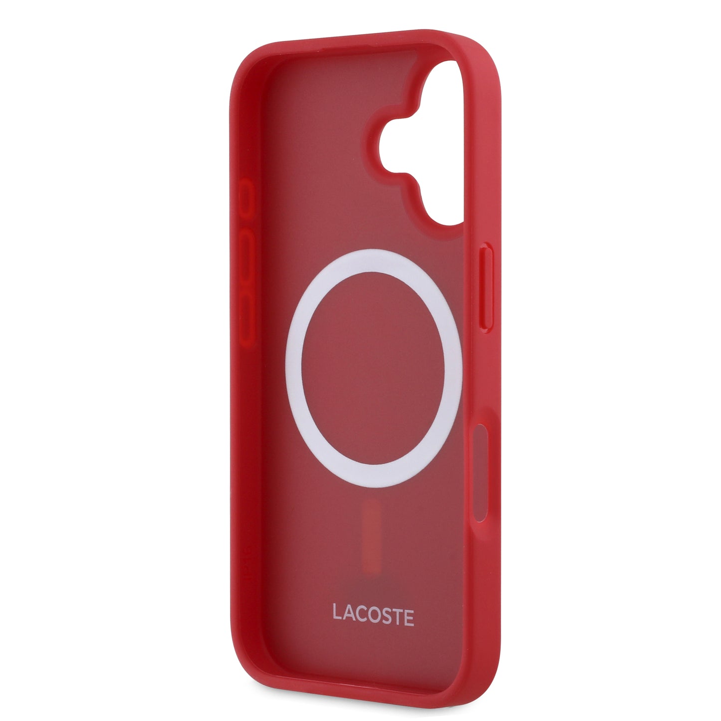 Case Lacoste Logo Bordado Rojo MagSafe para iPhone 16 – Protección y Estilo de Lujo