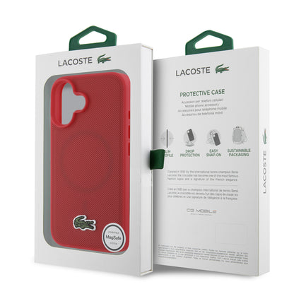 Case Lacoste Logo Bordado Rojo MagSafe para iPhone 16 – Protección y Estilo de Lujo