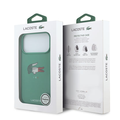 Funda Lacoste MagSafe Verde con Diseño Tricolor para iPhone 17 Pro Max | Case Original de Lujo