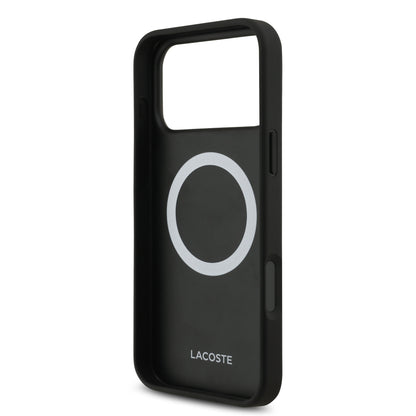 Funda Lacoste MagSafe de Piel Negra Colección Bliss para iPhone 17 Pro Max | Case Original con Logo Cocodrilo