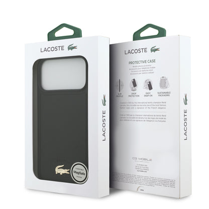 Funda Lacoste MagSafe de Piel Negra Colección Bliss para iPhone 17 Pro | Case Original con Logo Cocodrilo