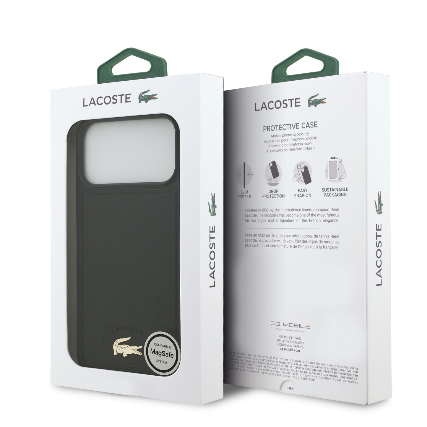 Funda Lacoste MagSafe de Piel Negra Colección Bliss para iPhone 17 Pro Max | Case Original con Logo Cocodrilo