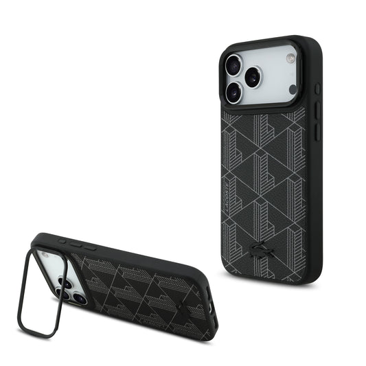 Funda Lacoste MagSafe con Soporte Integrado "The Blend" para iPhone 17 Pro Max | Case Original de Lujo Negro