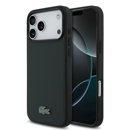 Funda Lacoste MagSafe Verde Sinople Textura Petit Piqué para iPhone 17 Pro Max | Case Original de Lujo