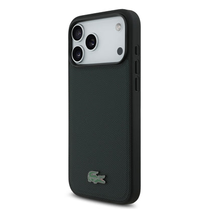 Funda Lacoste MagSafe Verde Sinople Textura Petit Piqué para iPhone 17 Pro Max | Case Original de Lujo
