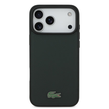 Funda Lacoste MagSafe Verde Sinople Textura Petit Piqué para iPhone 17 Pro Max | Case Original de Lujo