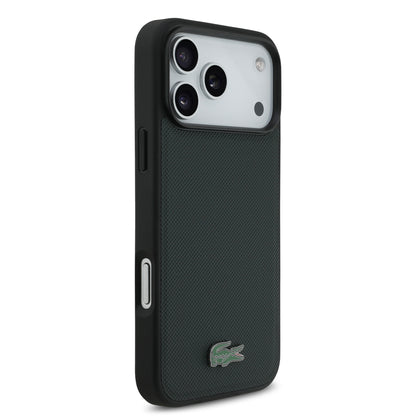 Funda Lacoste MagSafe Verde Sinople Textura Petit Piqué para iPhone 17 Pro Max | Case Original de Lujo