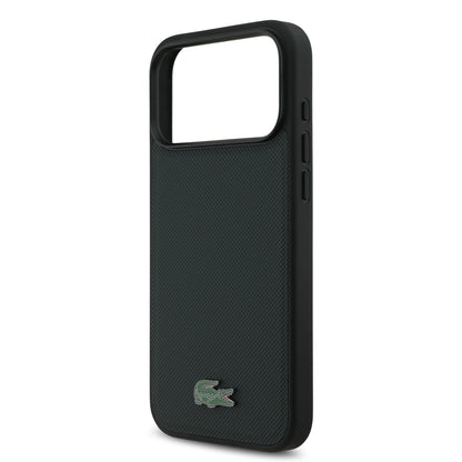 Funda Lacoste MagSafe Verde Sinople Textura Petit Piqué para iPhone 17 Pro Max | Case Original de Lujo