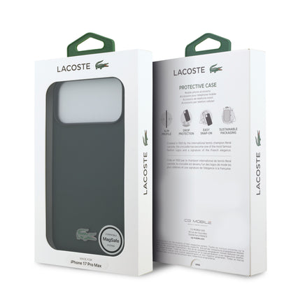Funda Lacoste MagSafe Verde Sinople Textura Petit Piqué para iPhone 17 Pro Max | Case Original de Lujo