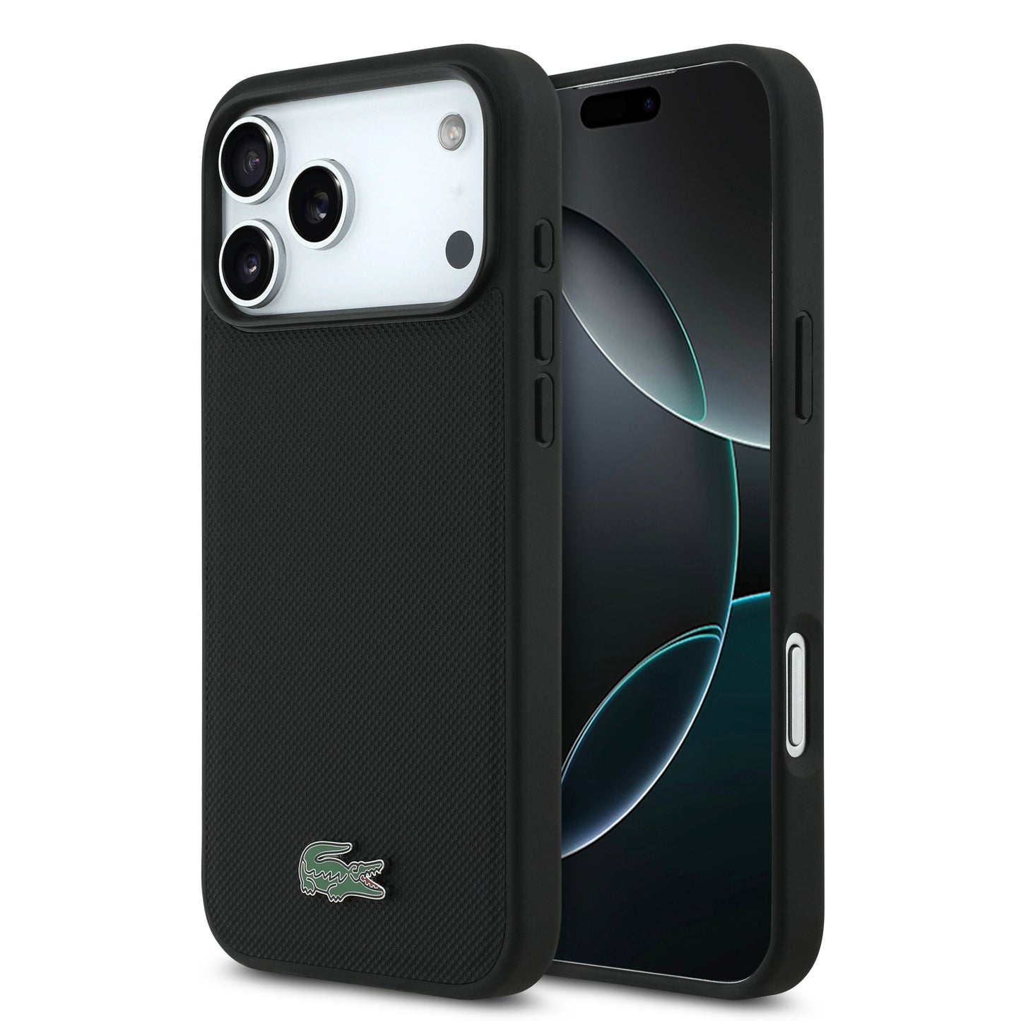 [PRE-VENTA] Case Lacoste Iconic Petit Piqué Negro para iPhone 17 Pro Max – Funda Rígida MagSafe con Logo Lacoste Lacado