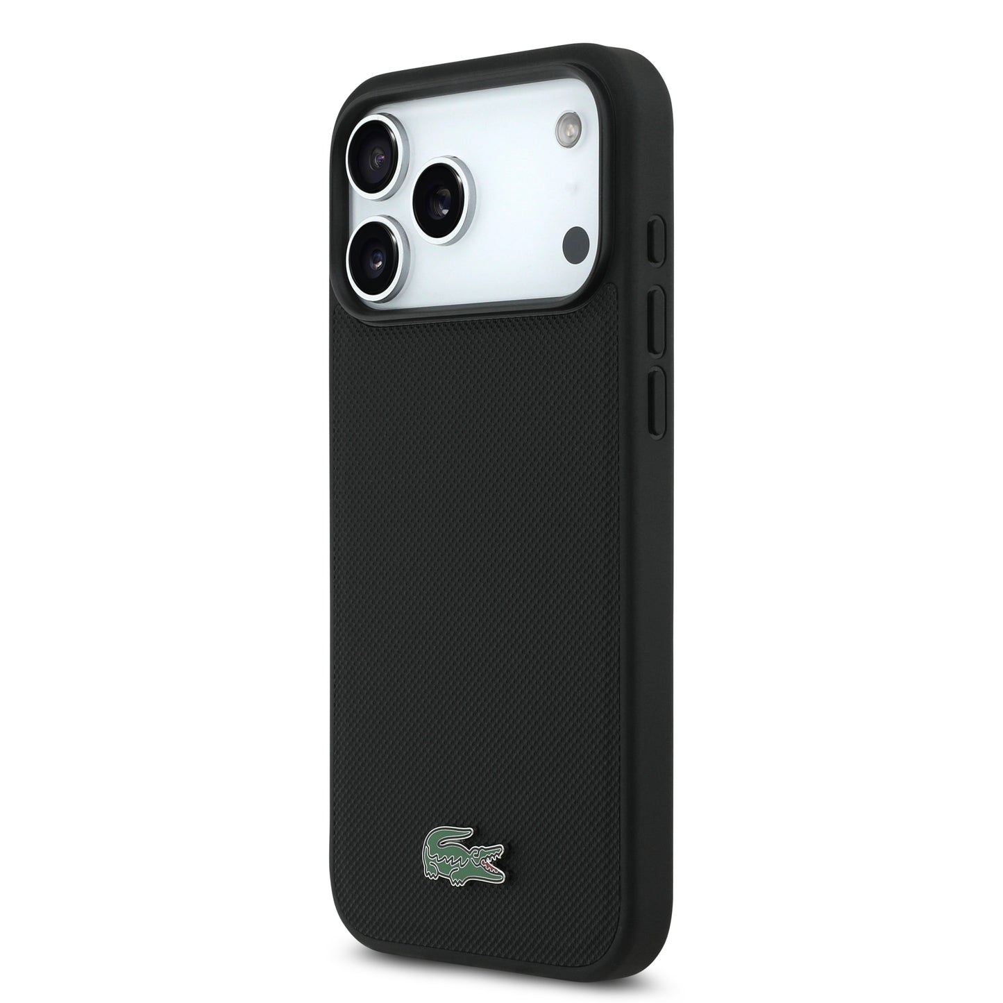 [PRE-VENTA] Case Lacoste Iconic Petit Piqué Negro para iPhone 17 Pro – Funda Rígida MagSafe con Logo Lacoste Lacado