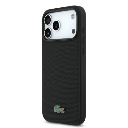 [PRE-VENTA] Case Lacoste Iconic Petit Piqué Negro para iPhone 17 Pro – Funda Rígida MagSafe con Logo Lacoste Lacado