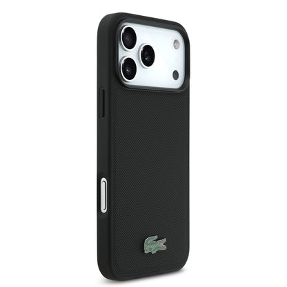 [PRE-VENTA] Case Lacoste Iconic Petit Piqué Negro para iPhone 17 Pro – Funda Rígida MagSafe con Logo Lacoste Lacado