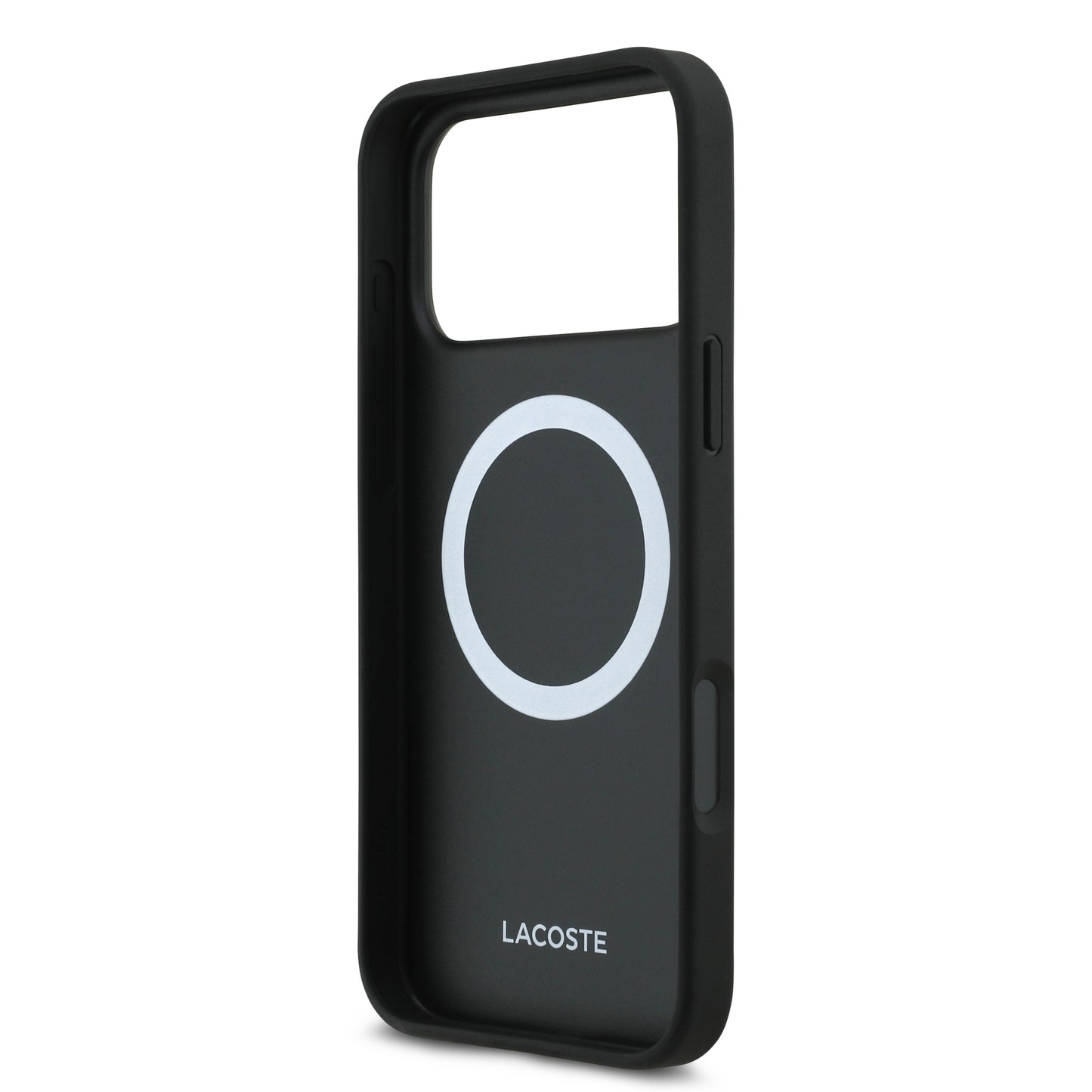 [PRE-VENTA] Case Lacoste Iconic Petit Piqué Negro para iPhone 17 Pro – Funda Rígida MagSafe con Logo Lacoste Lacado