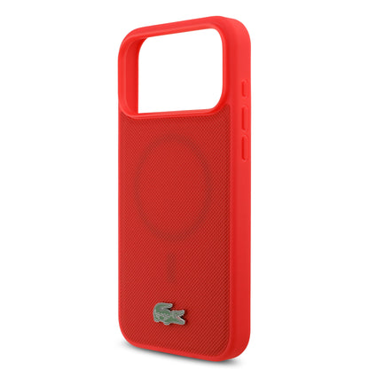 Funda Lacoste MagSafe de Petit Piqué con Logo de Cocodrilo para iPhone 17 Pro Max - Rojo | Case Original de Lujo