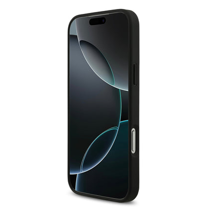 Funda Lacoste MagSafe de Piel Negra con Monograma y Logo Dorado para iPhone 17 Pro - Case Original de Lujo