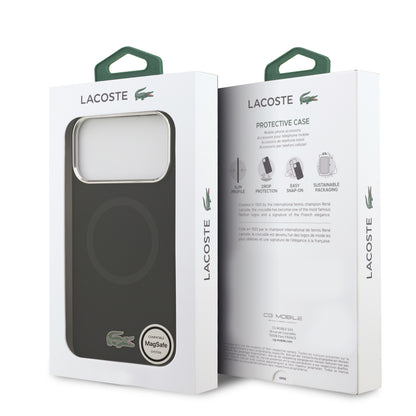 Funda Lacoste MagSafe de Silicona Negra con Logo Metálico para iPhone 17 Pro Max | Case Original de Lujo