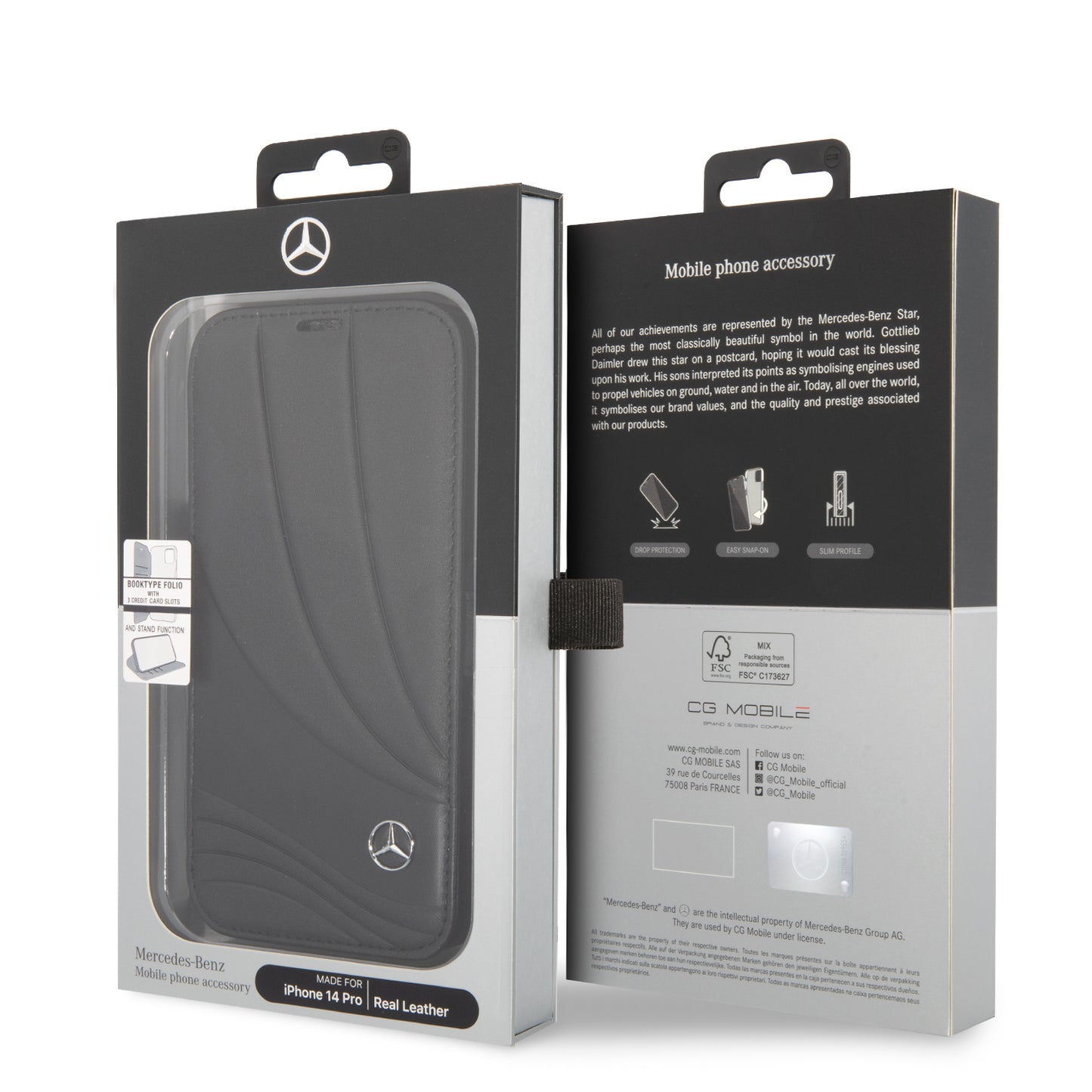 Funda Mercedes-Benz de Piel Diseño Ondas Negra para iPhone 14 Pro | Original