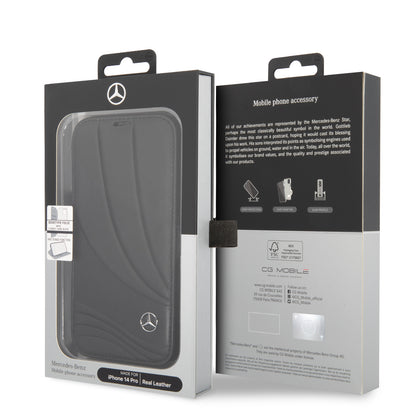 Funda Mercedes-Benz de Piel Diseño Ondas Negra para iPhone 14 Pro | Original