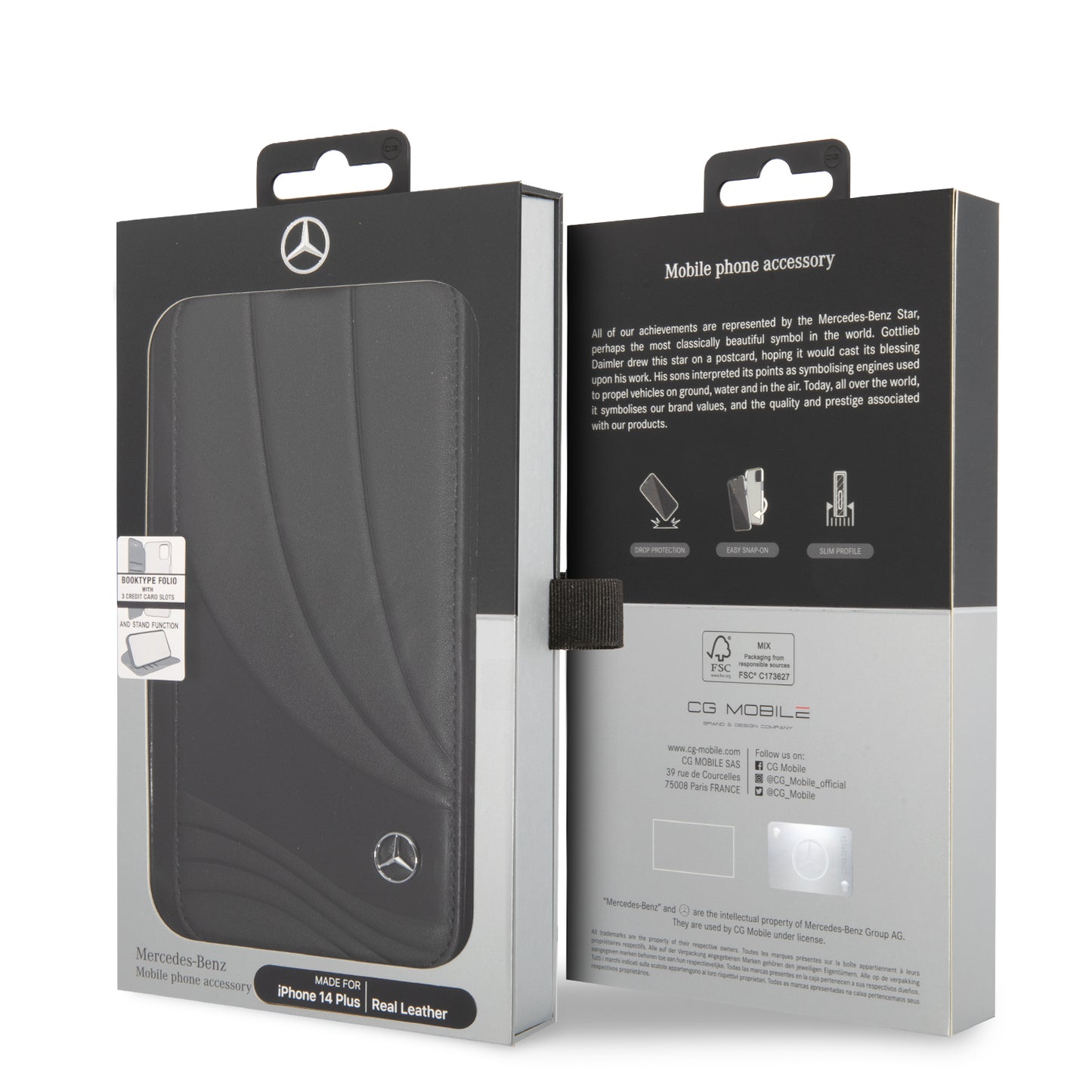 Funda Mercedes-Benz de Piel Diseño Olas para iPhone 14 Plus Negra | Original