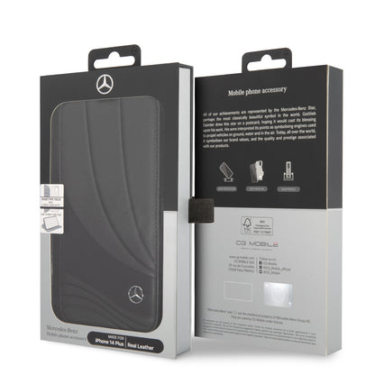 Funda Mercedes-Benz de Piel Diseño Olas para iPhone 14 Plus Negra | Original