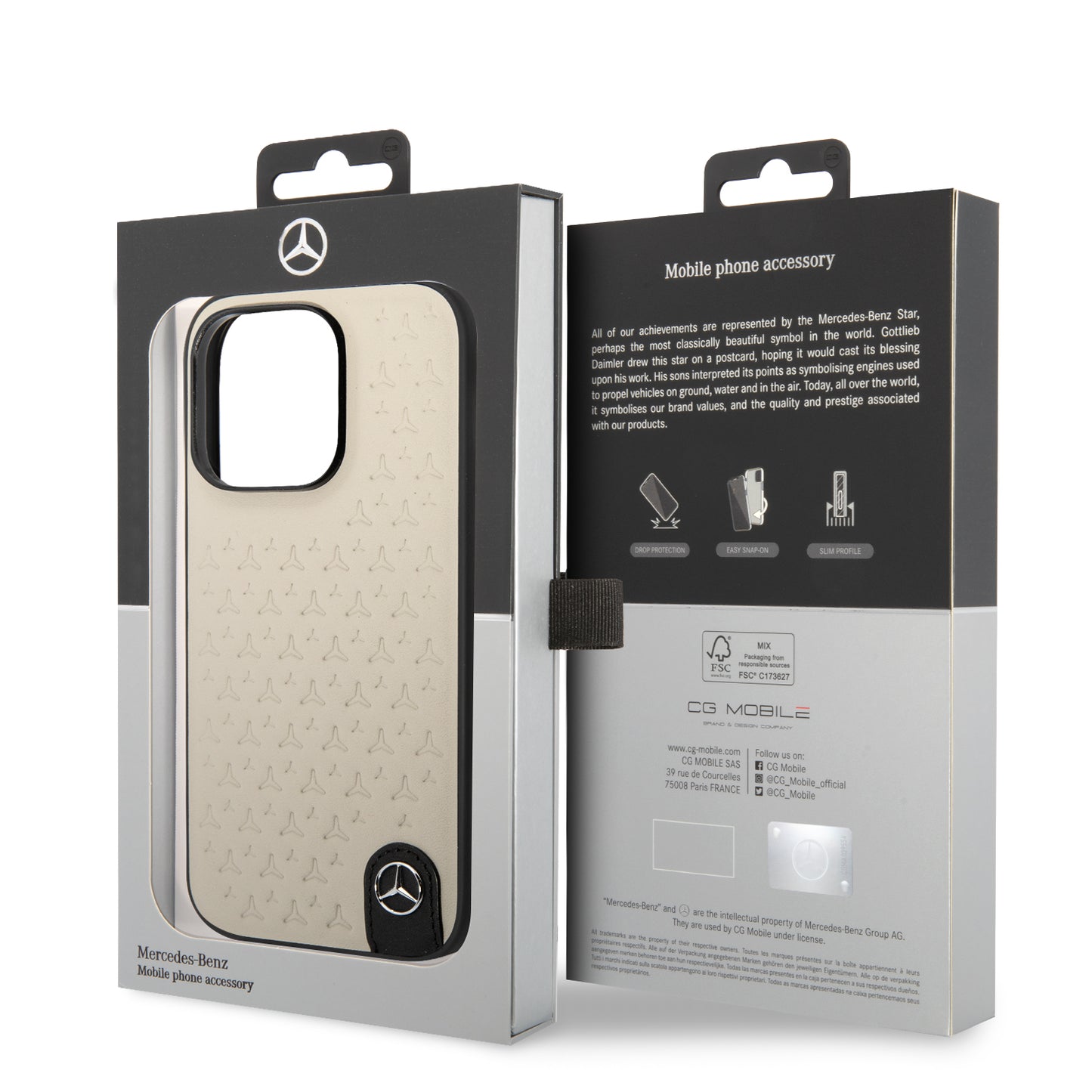 Case/Funda Mercedes Benz de Piel Diseño Logo Estampado para iPhone 14 Pro