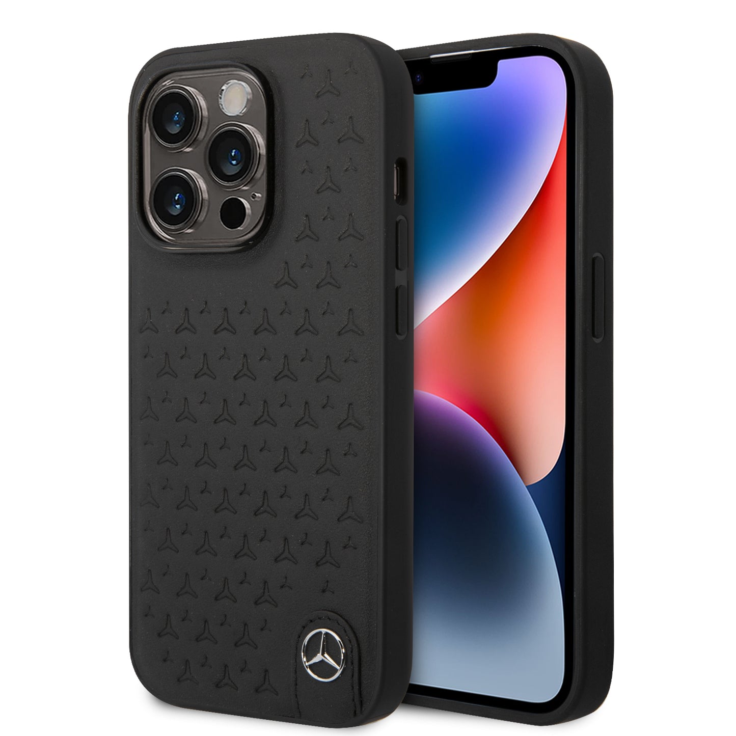 Funda Mercedes-Benz de Piel Grabada iPhone 14 Pro Negra