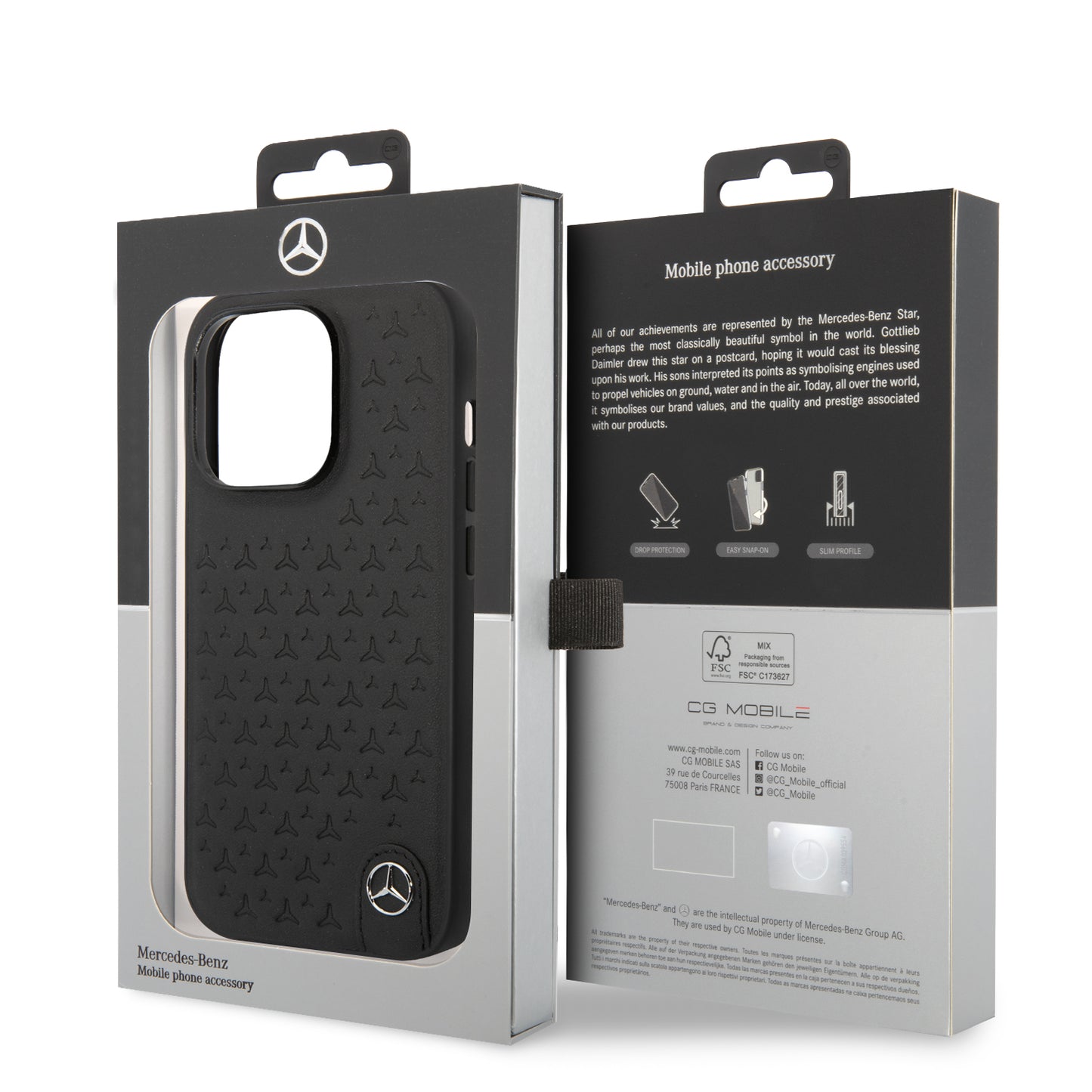 Funda Mercedes-Benz de Piel Grabada iPhone 14 Pro Negra