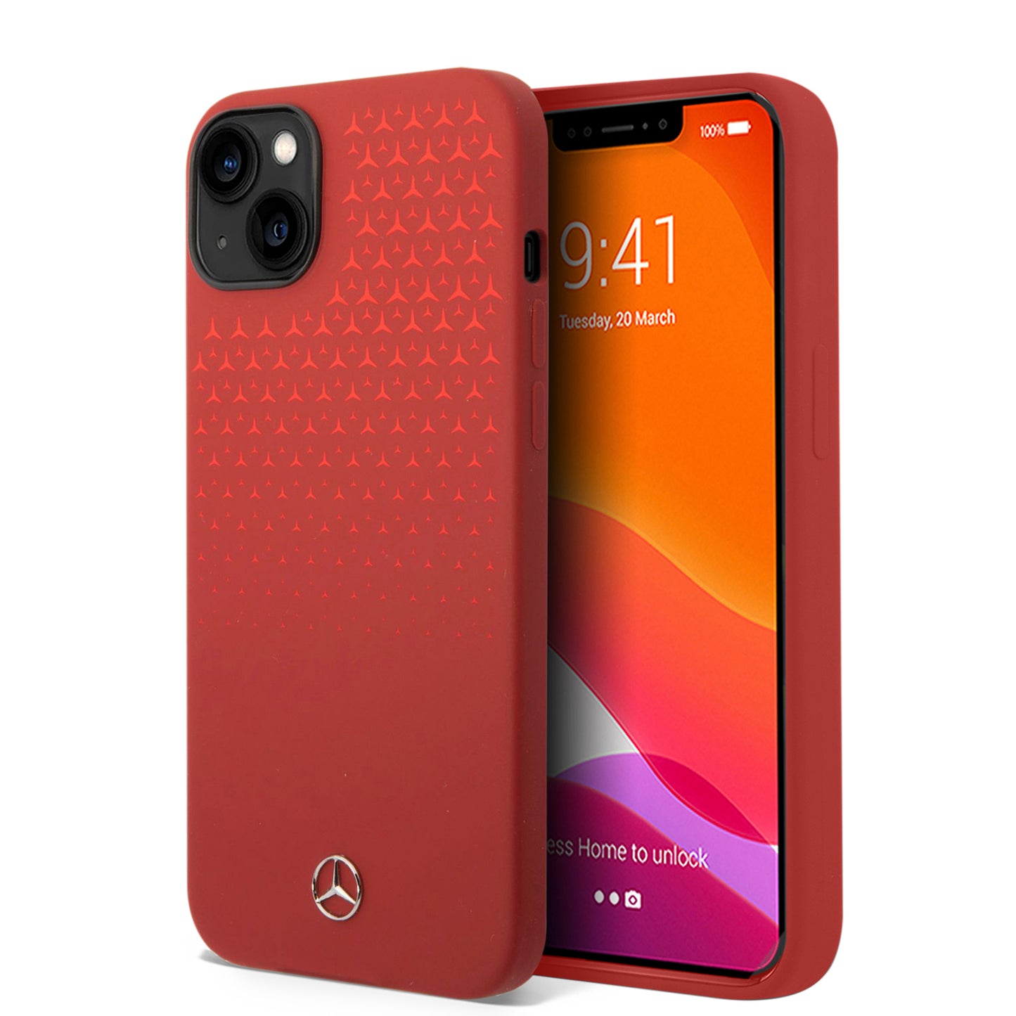 Funda Mercedes-Benz de Silicón Roja con Estrellas para iPhone 14 | Original