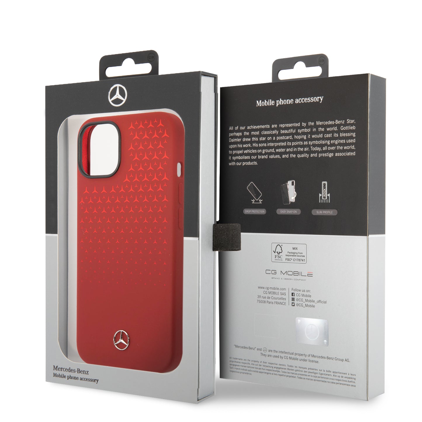 Funda Mercedes-Benz de Silicón Roja con Estrellas para iPhone 14 | Original