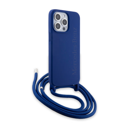 Funda Mercedes-Benz de Silicón con Correa para iPhone 15 Pro Max Azul | Original