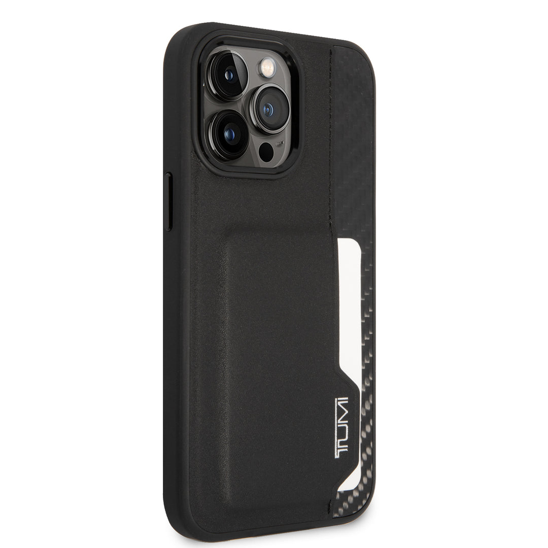 Funda Tumi Piel y Fibra de Carbono con Tarjetero para iPhone 14 Pro Max