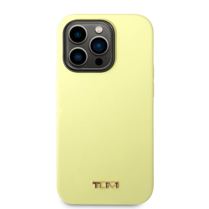 Funda TUMI Amarilla Silicón con Logo Metálico para iPhone 14 Pro Max