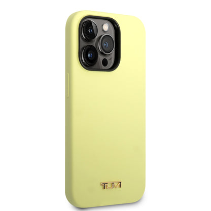 Funda TUMI Amarilla Silicón con Logo Metálico para iPhone 14 Pro Max