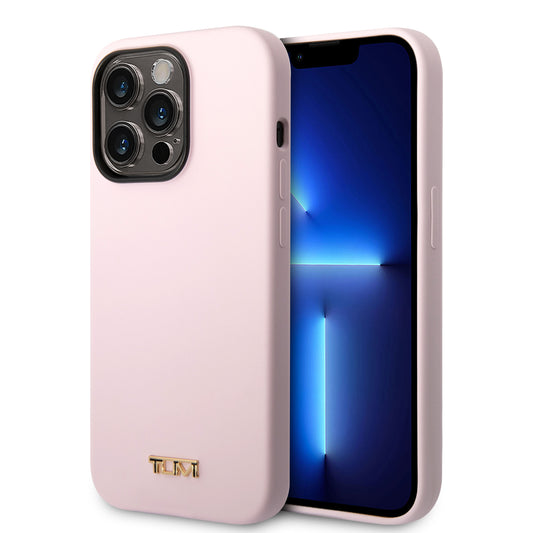 Funda TUMI Rosa iPhone 14 Pro | Silicón con Logo Metálico y MagSafe