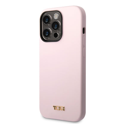 Funda TUMI Rosa iPhone 14 Pro | Silicón con Logo Metálico y MagSafe