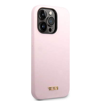 Funda TUMI Rosa iPhone 14 Pro | Silicón con Logo Metálico y MagSafe