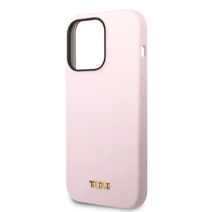 Funda TUMI Rosa iPhone 14 Pro | Silicón con Logo Metálico y MagSafe