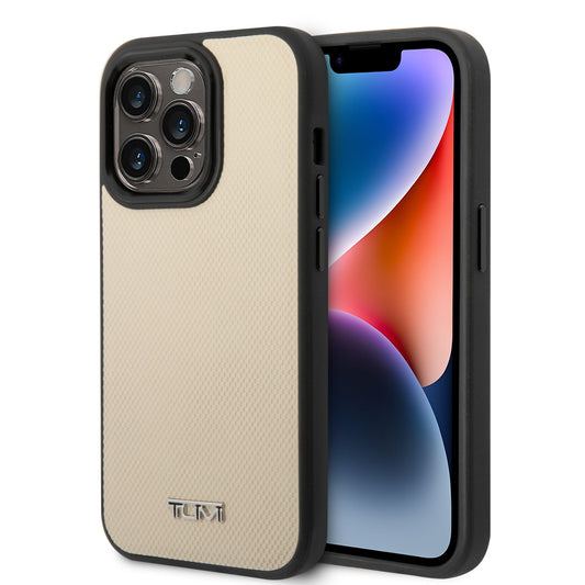Funda TUMI Beige con Logo Metálico y MagSafe para iPhone 14 Pro