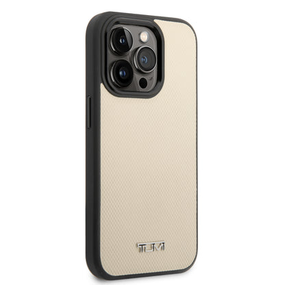 Funda TUMI Beige con Logo Metálico y MagSafe para iPhone 14 Pro