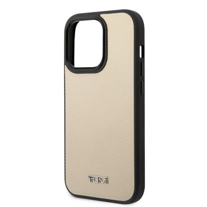 Funda TUMI Beige con Logo Metálico y MagSafe para iPhone 14 Pro